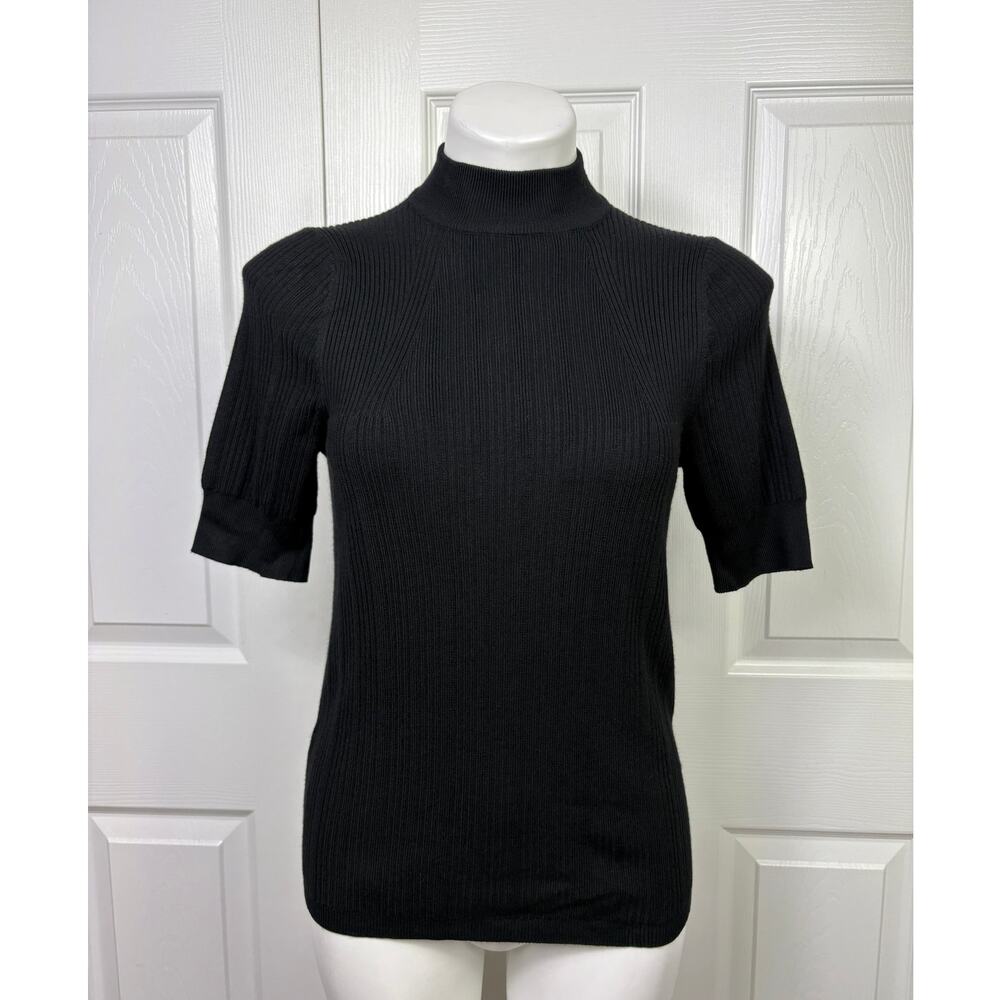 Marled Reunited clothing Black Rib Knit Short Sleeve Wome Sweater Size Large NWT
